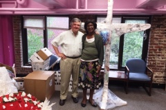 With Liz Alston in front of cross with note cards we saved on the first day